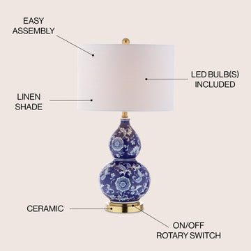 Lee 27" Ceramic Chinoiserie LED Table Lamp - JONATHAN Y